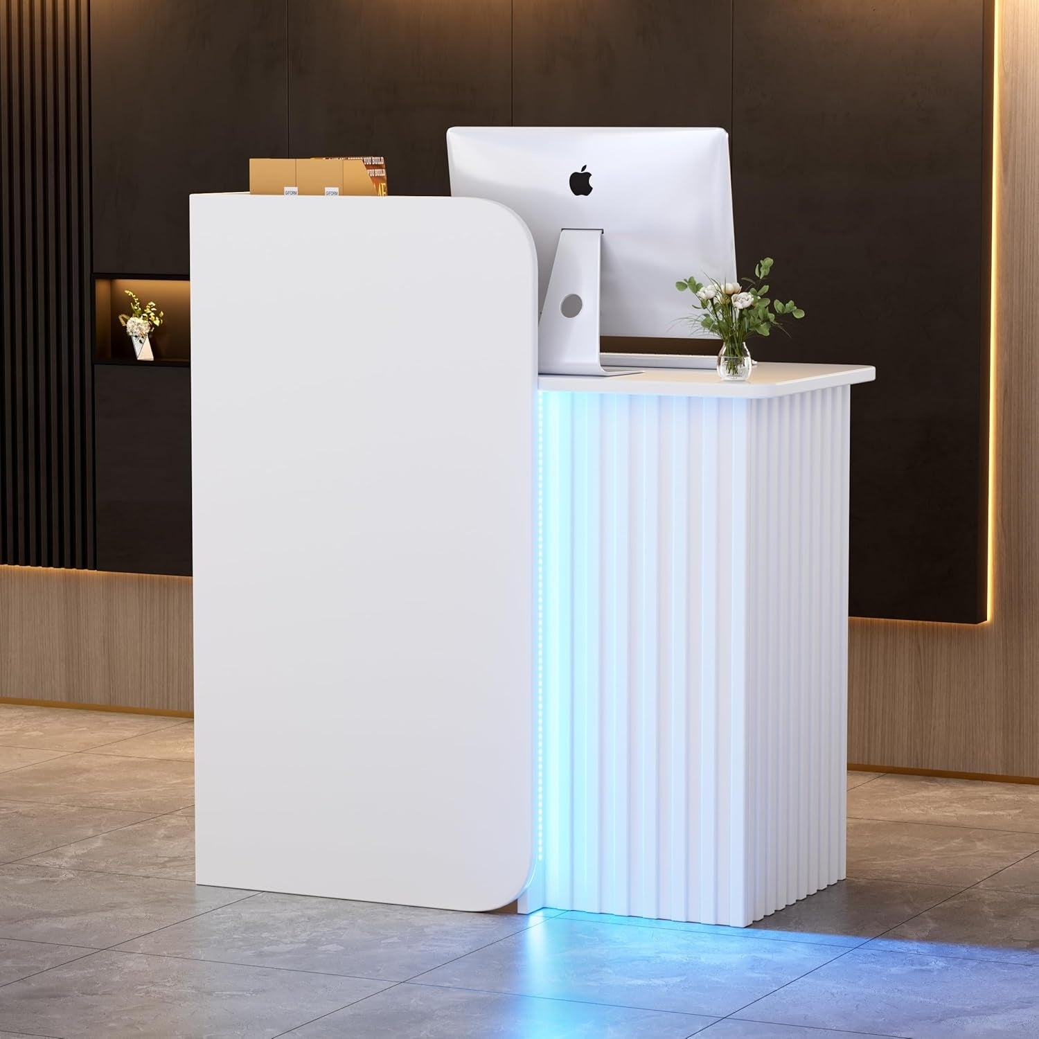 Comptoir d'accueil compact avec eclairage LED, tiroirs verrouillables et espace de reception