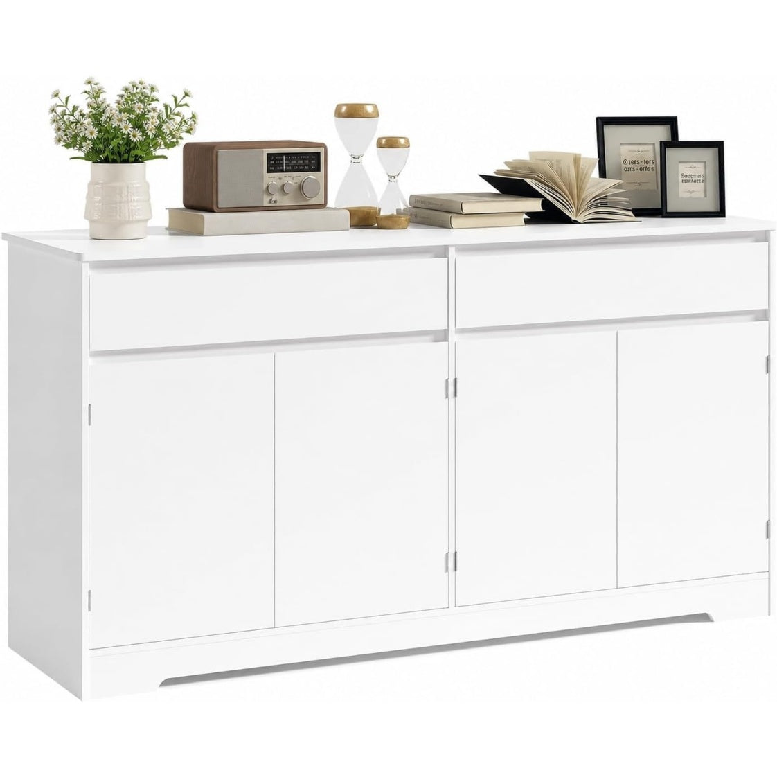 Buffet de cuisine avec 4 portes, 2 tiroirs et etag¨¨re reglable, meuble de rangement blanc avec protection anti-basculement