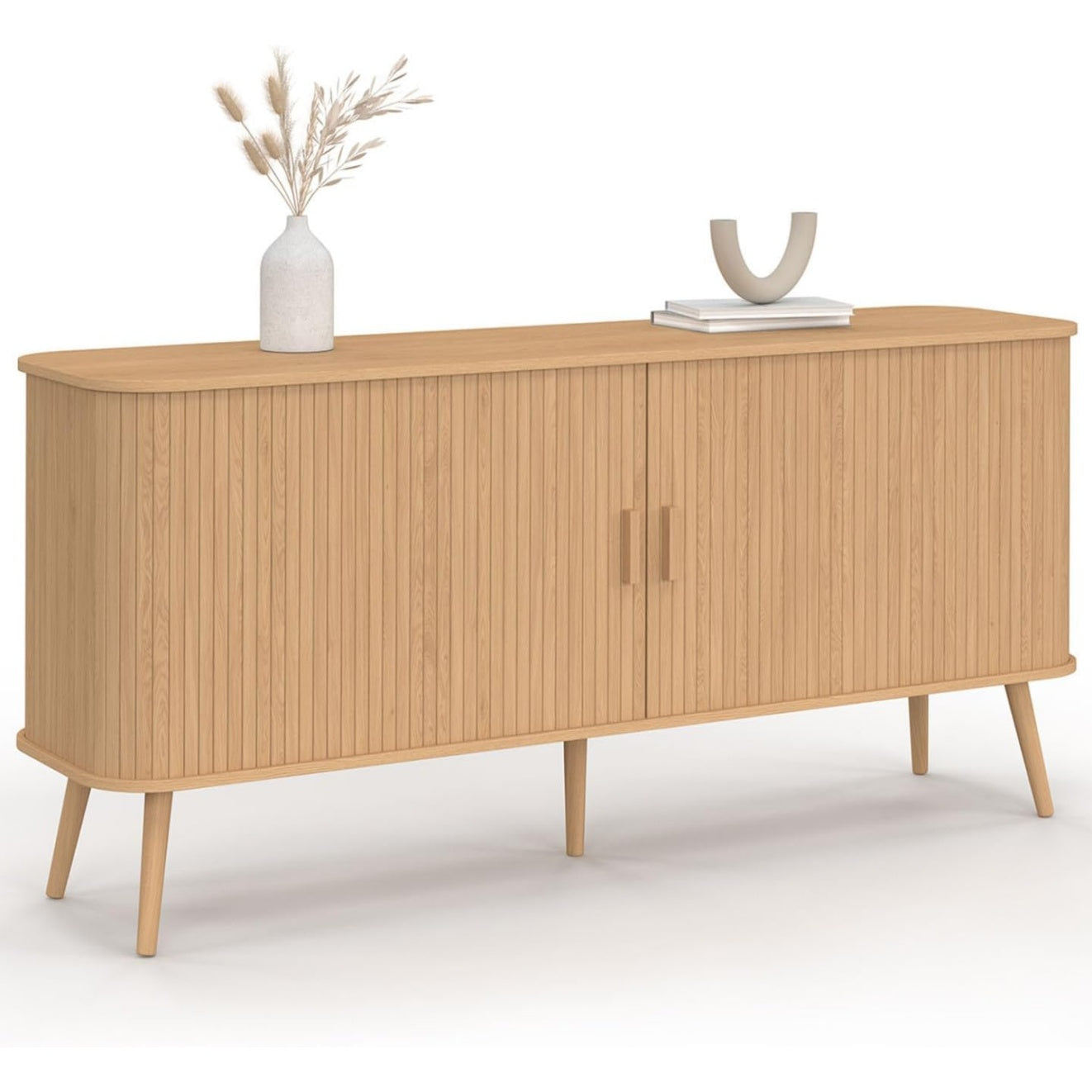 Buffet XXL 160 cm avec deux portes coulissantes et facade effet lattes