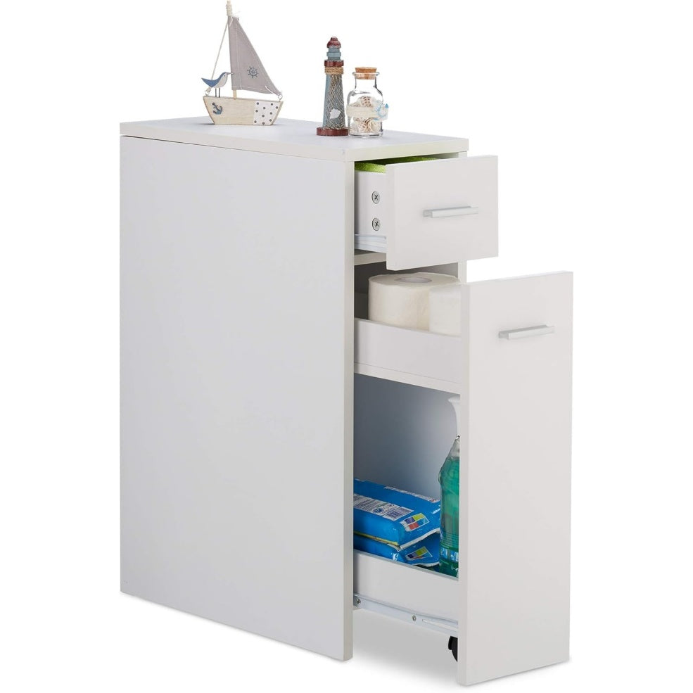 Meuble de rangement etroit avec 2 tiroirs, armoire compacte pour salle de bain, cuisine ou salon, 61,5 x 20 x 45 cm