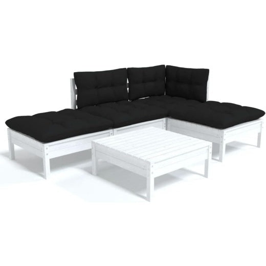 Ensemble de jardin cinq pi¨¨ces en pin massif avec coussins pour terrasse ou patio