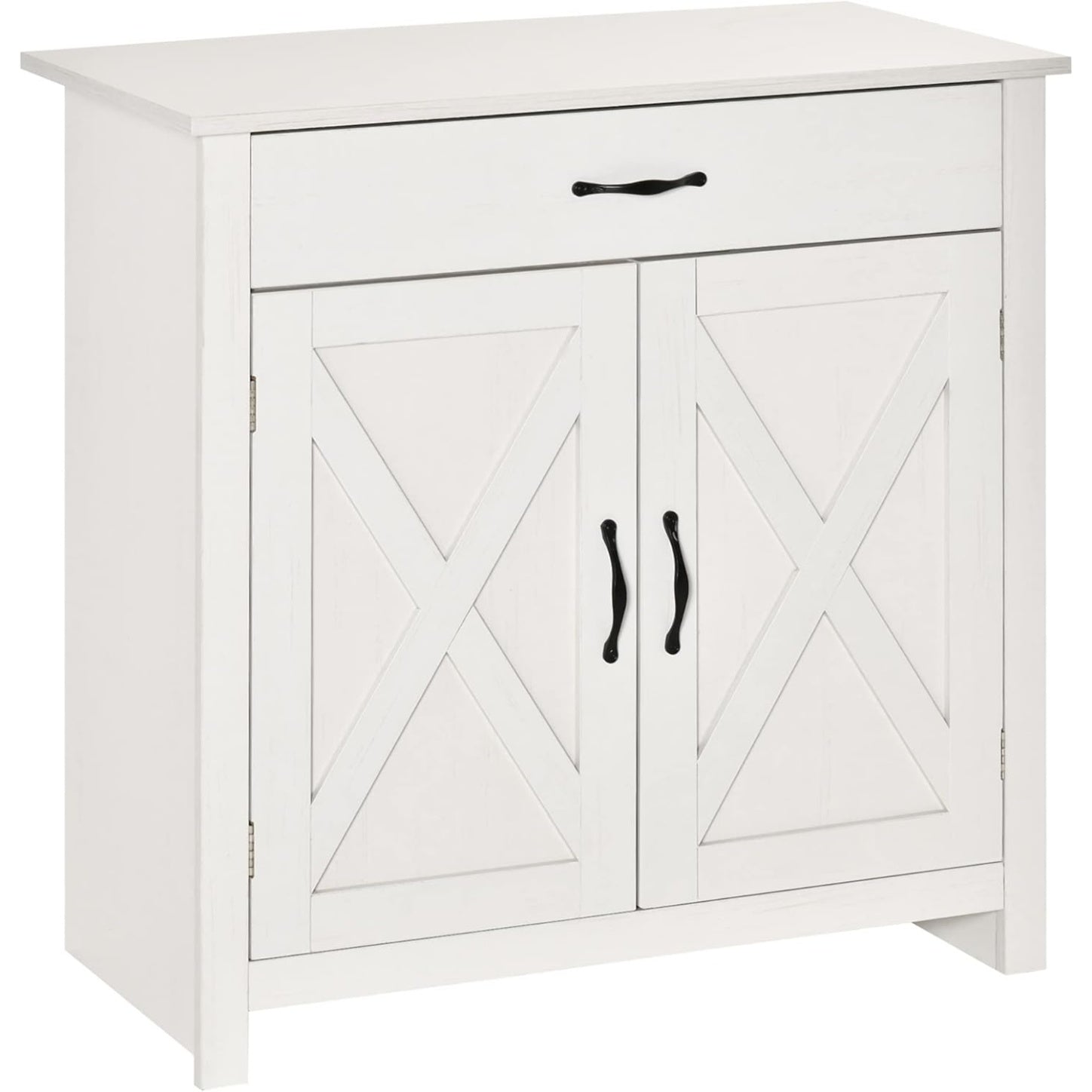 Buffet de rangement blanc avec tiroir, portes style grange et etag¨¨re interieure reglable