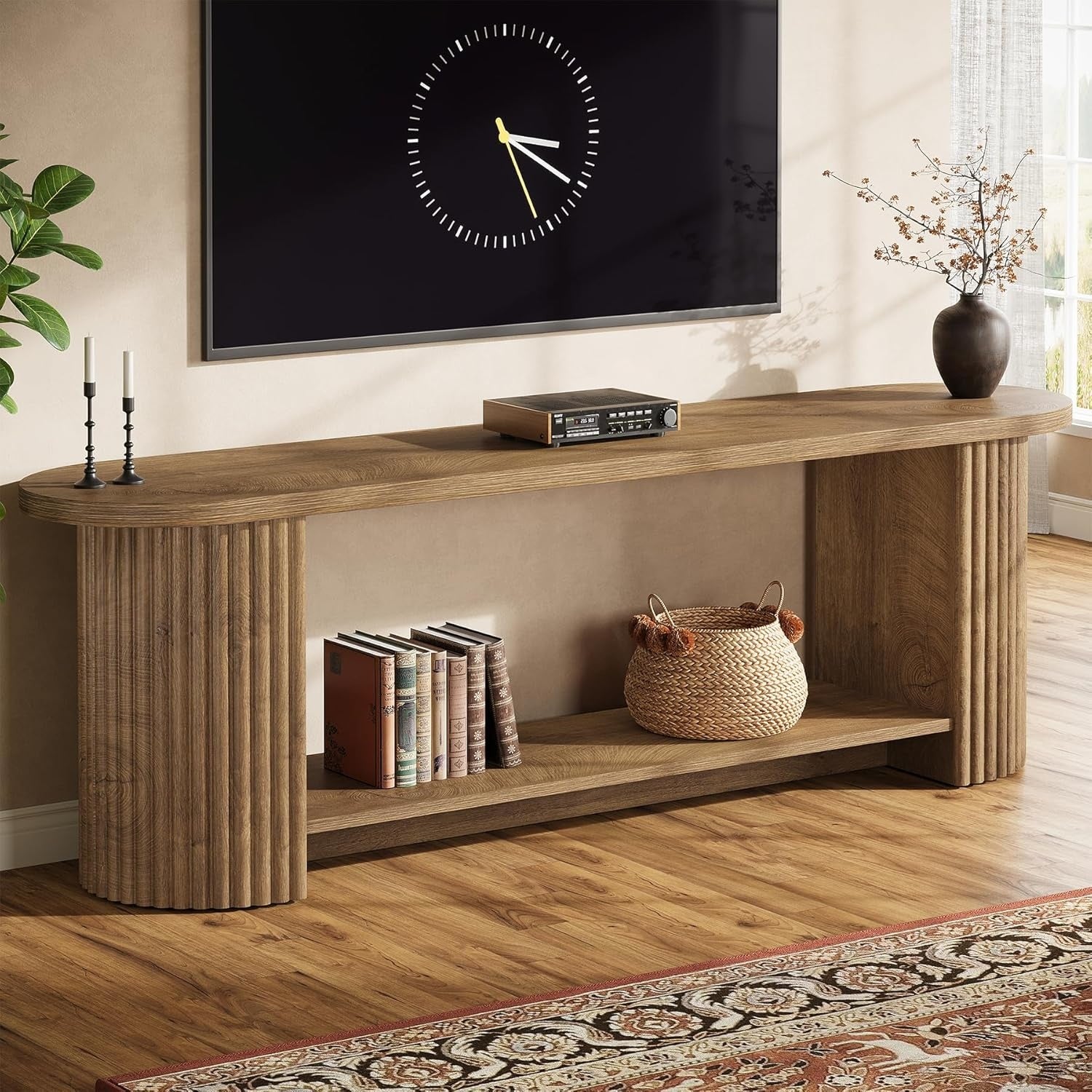 Meuble TV style campagne 160 cm avec etag¨¨re de rangement pour televiseur jusqu'¨¤ 75 pouces